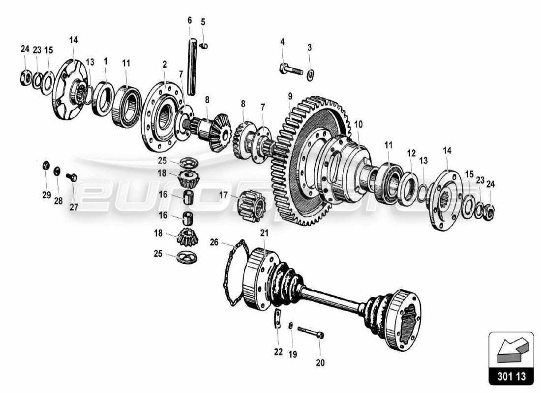 lamborghini miura p400s rear diff parts diagram