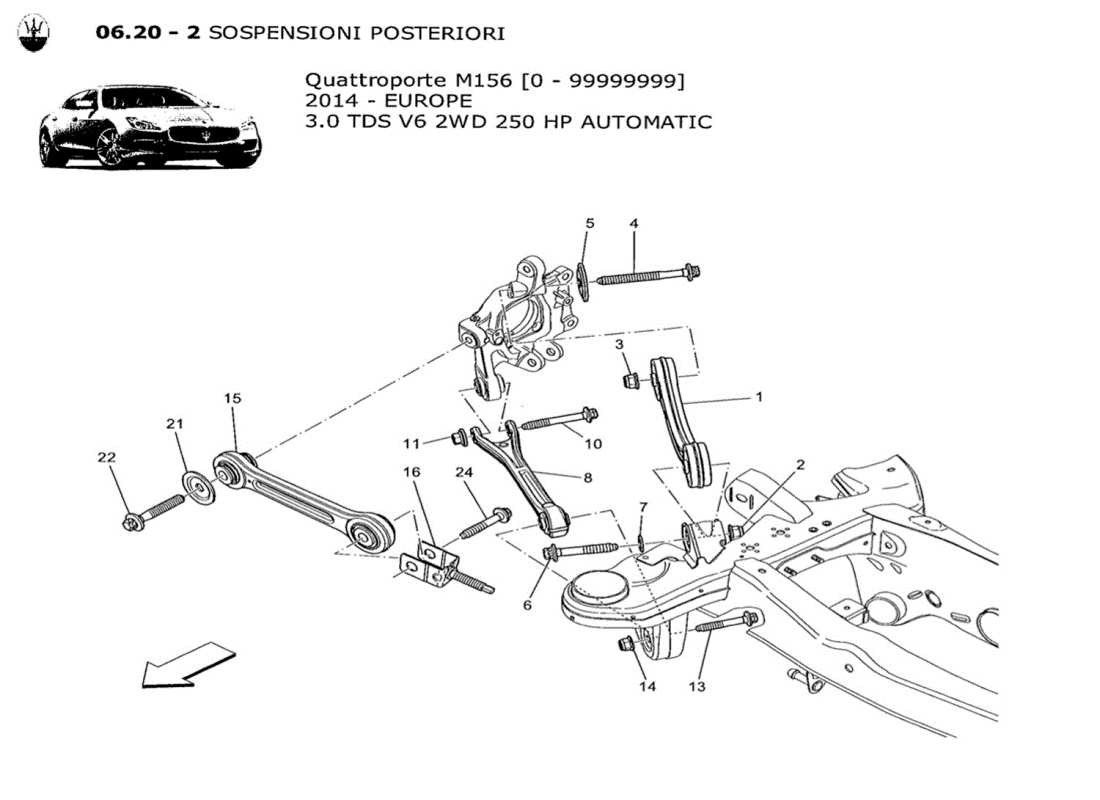 maserati qtp. v6 3.0 tds 250bhp 2014 rear suspension part diagram