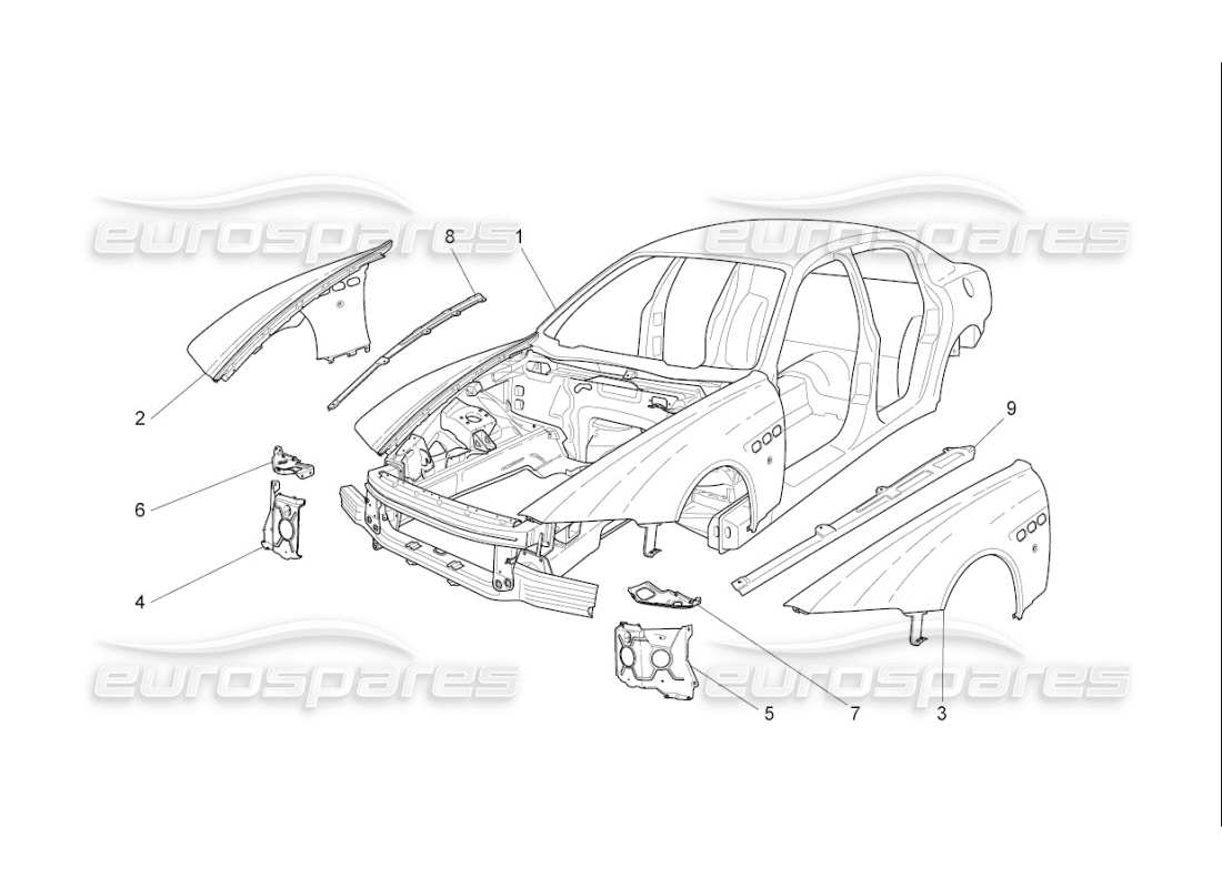 maserati qtp. (2008) 4.2 auto bodywork and front outer trim panels part diagram