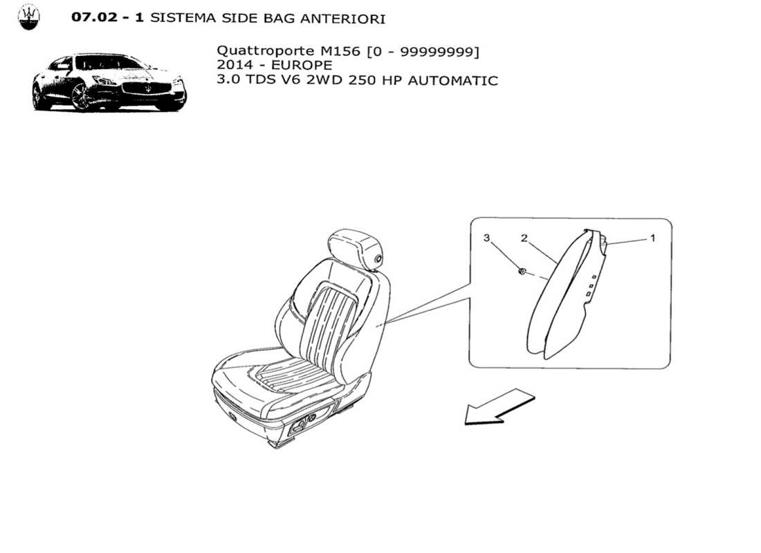 maserati qtp. v6 3.0 tds 250bhp 2014 front side bag system part diagram