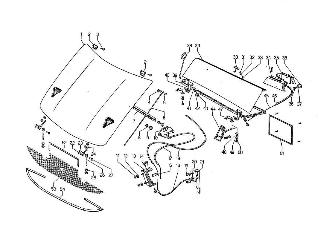 lamborghini jarama engine bonnet and trunk parts diagram