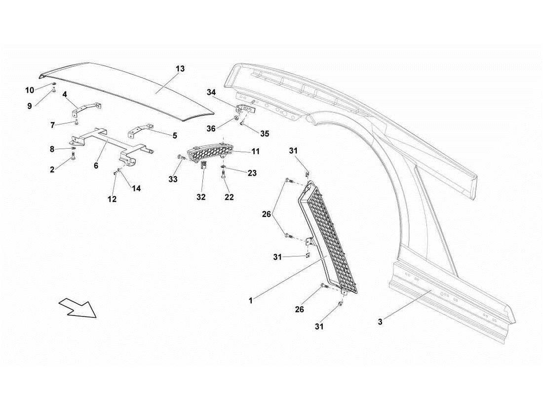 lamborghini gallardo lp560-4s update rear fender part diagram