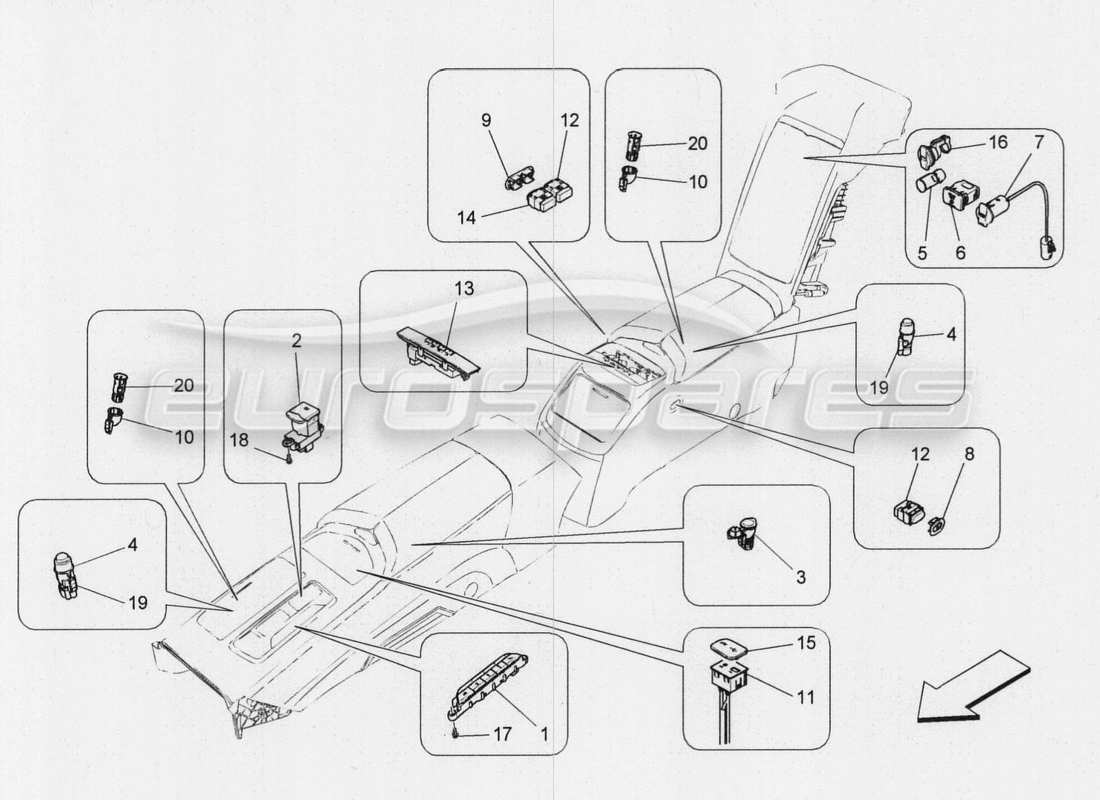 maserati qtp. v8 3.8 530bhp 2014 auto centre console devices part diagram