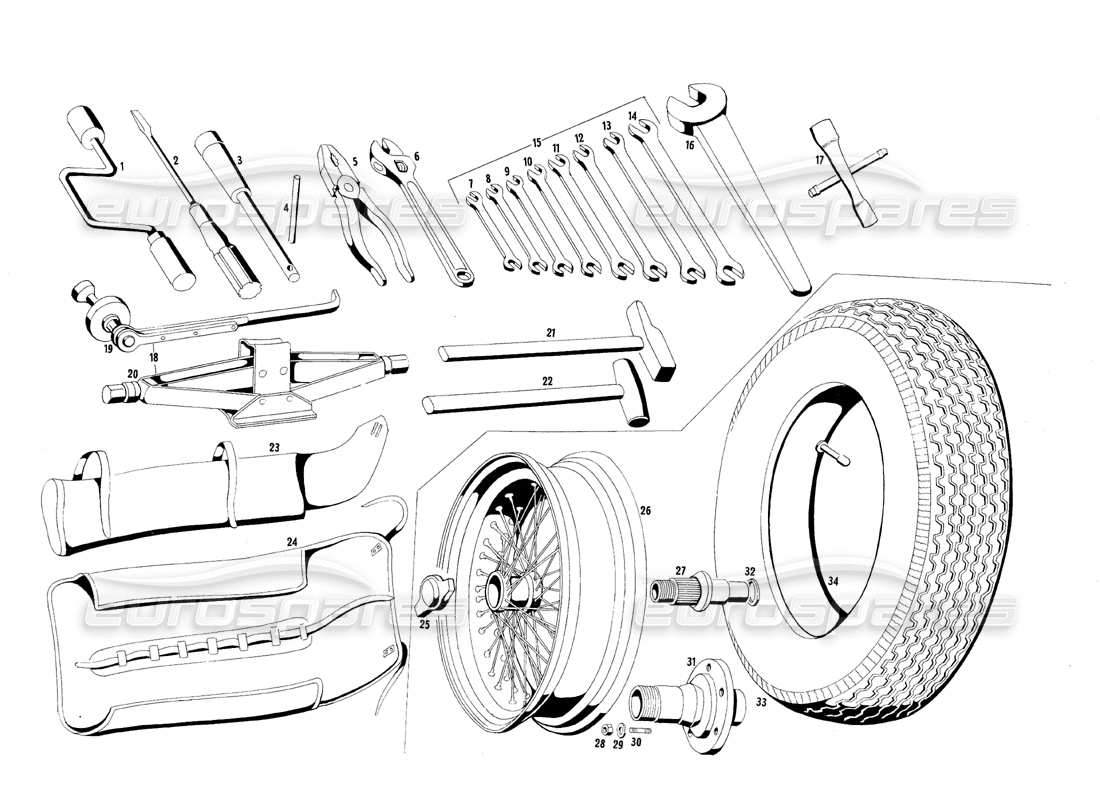 maserati qtp.v8 4.7 (s1 & s2) 1967 tools and accessories part diagram