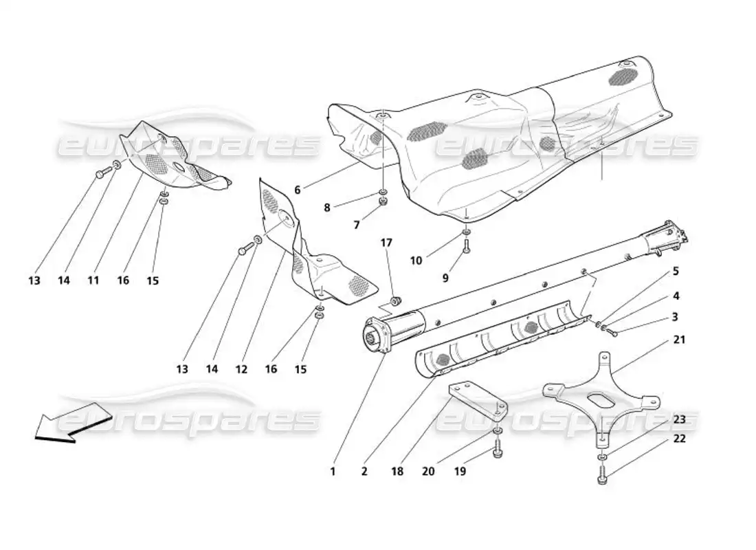 maserati 4200 spyder (2005) engine-transmission connection tube and insulations parts diagram