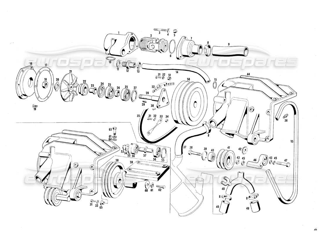 maserati qtp.v8 4.7 (s1 & s2) 1967 engine cooling parts diagram