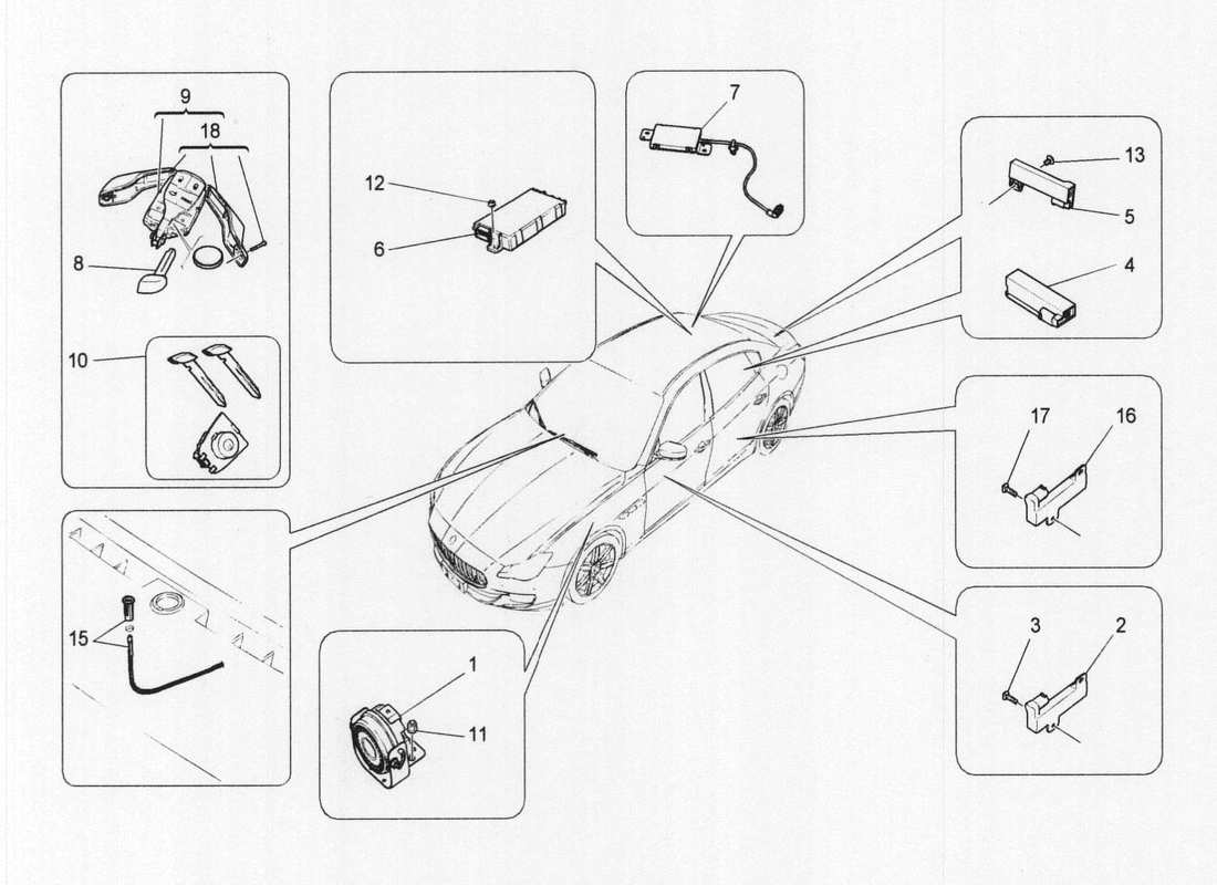 maserati qtp. v6 3.0 bt 410bhp 2wd 2017 alarm and immobilizer system parts diagram