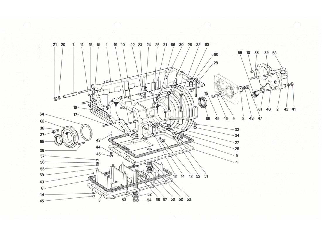 ferrari 208 gtb gts gearbox -differential housingand oil sump parts diagram