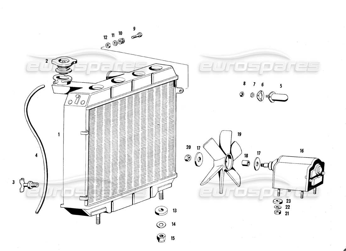maserati qtp.v8 4.7 (s1 & s2) 1967 radiator and fan part diagram