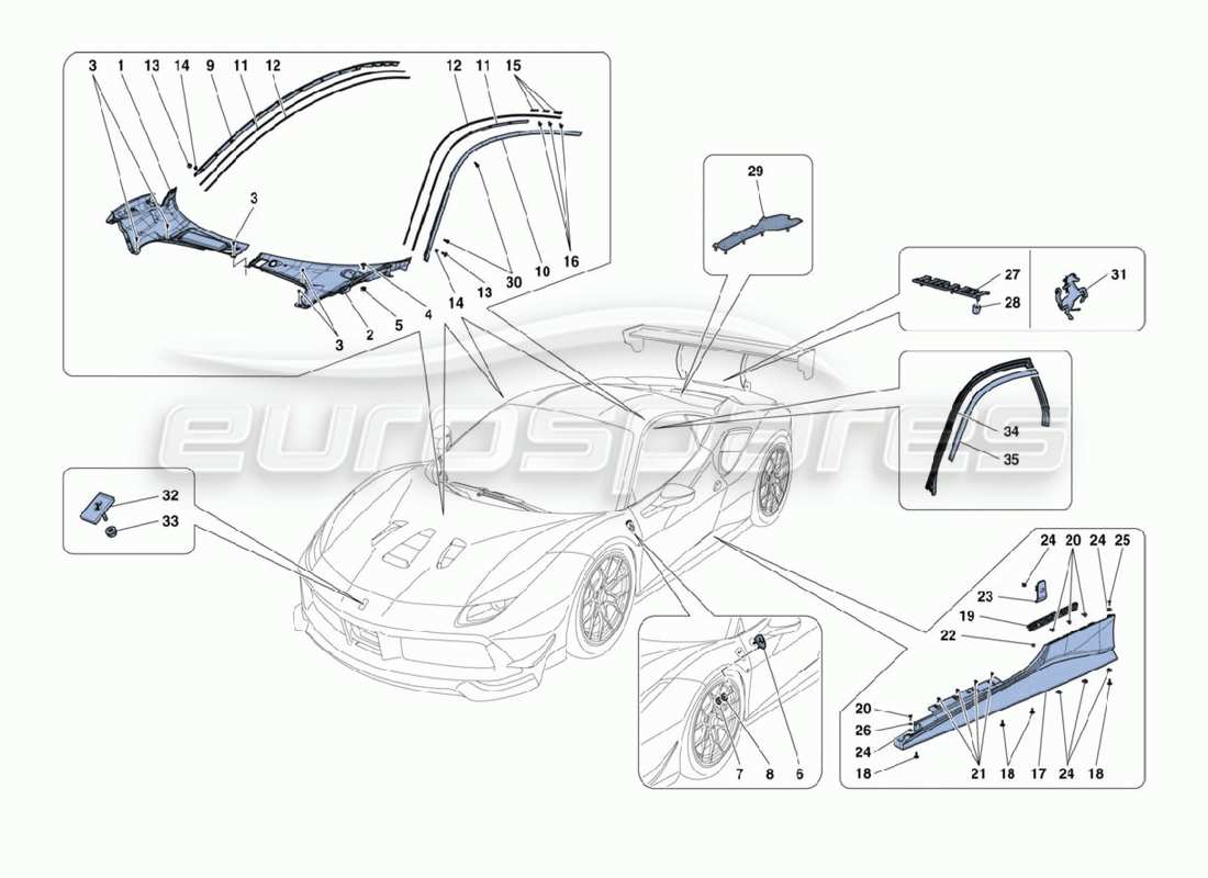 ferrari 488 challenge external fixtures part diagram