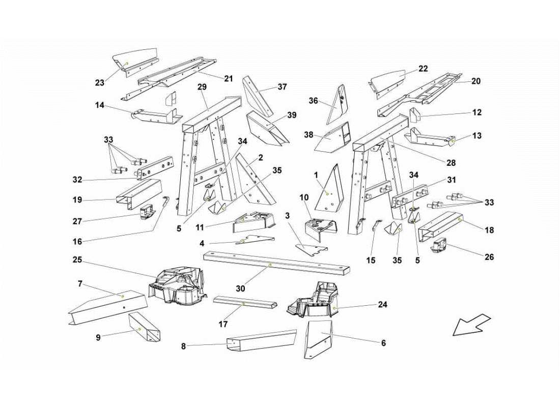lamborghini gallardo sts ii sc rear frame elements parts diagram