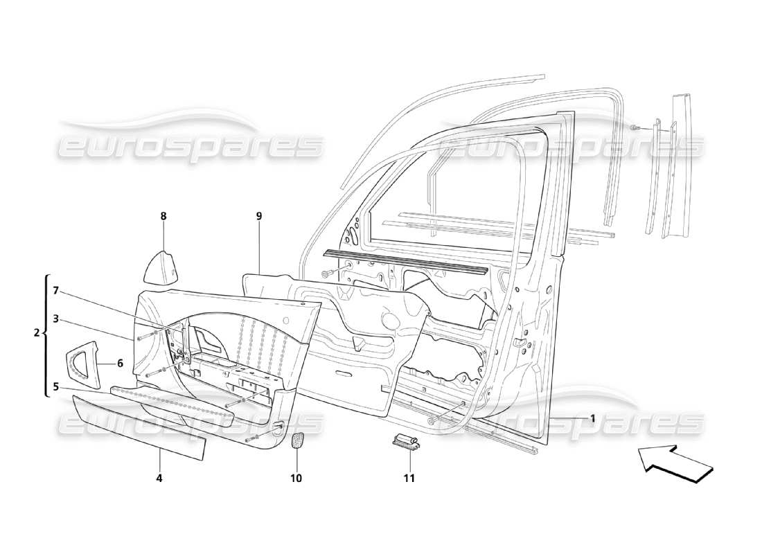 maserati qtp. (2003) 4.2 front doors: upholstery parts diagram