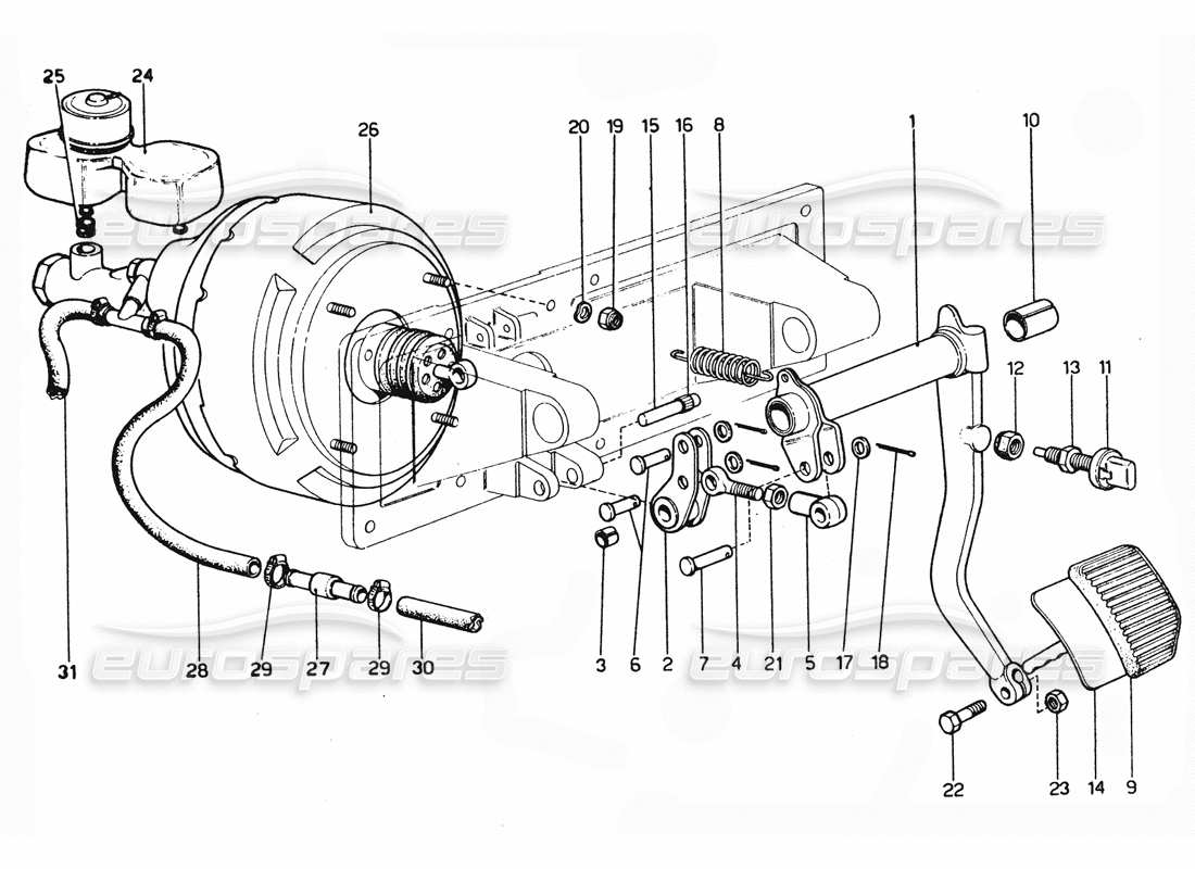 ferrari 365 gtc4 (mechanical) brake pedal & brake master parts diagram