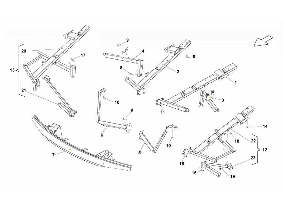 lamborghini gallardo sts ii sc front frame attachments parts diagram