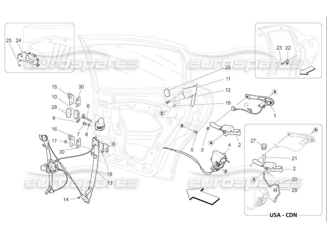 maserati qtp. (2008) 4.2 auto rear doors: mechanisms parts diagram