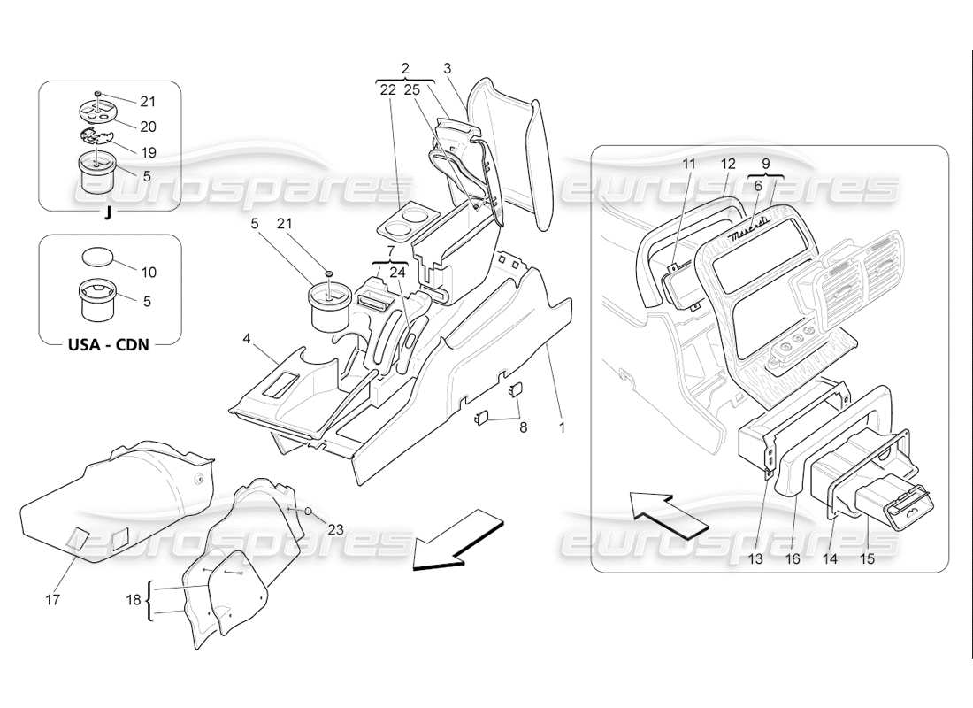 maserati qtp. (2006) 4.2 f1 accessory console and centre console part diagram