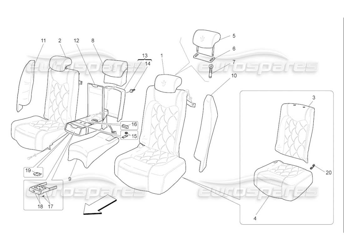 maserati qtp. (2008) 4.2 auto rear seats: trim panels part diagram