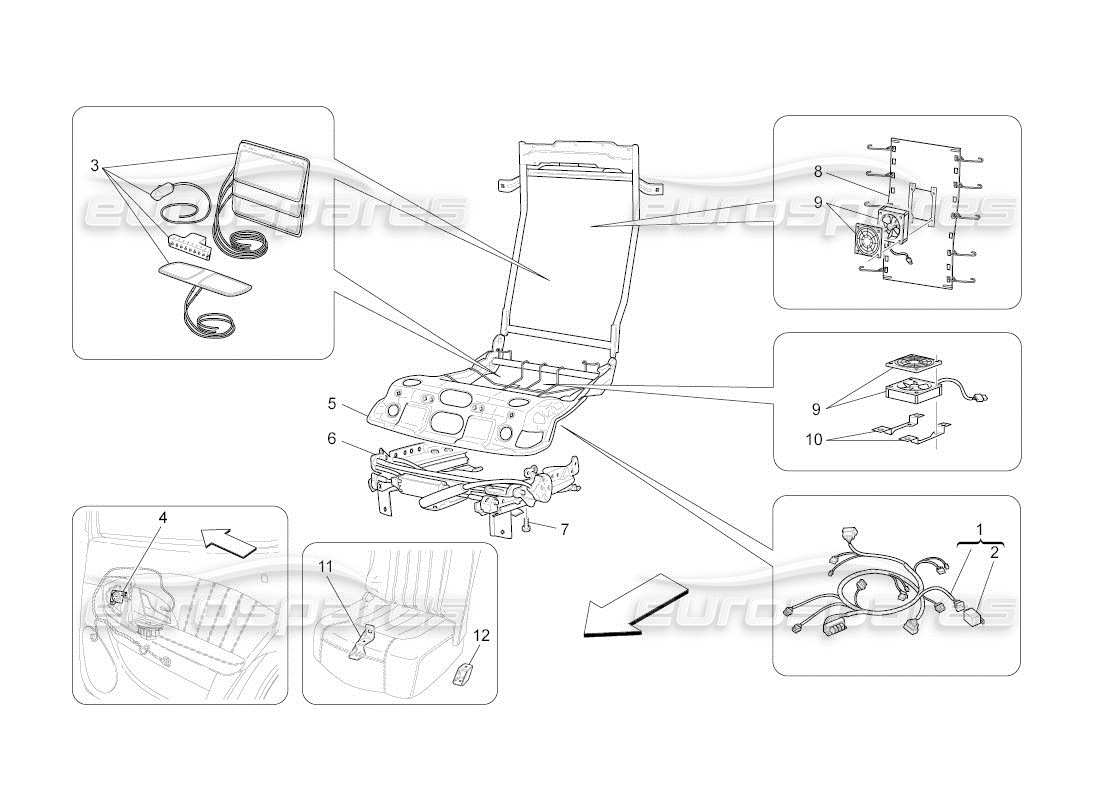 maserati qtp. (2010) 4.2 auto rear seats: mechanics and electronics part diagram
