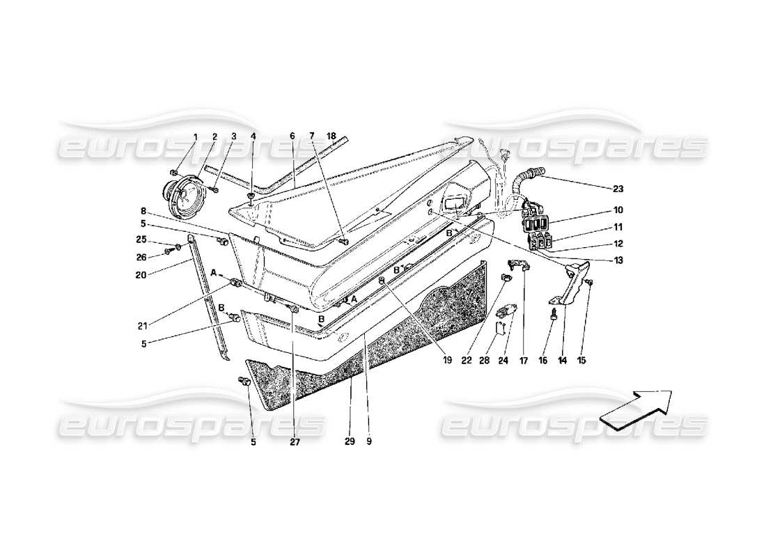 ferrari 348 (2.7 motronic) doors - inner trims part diagram