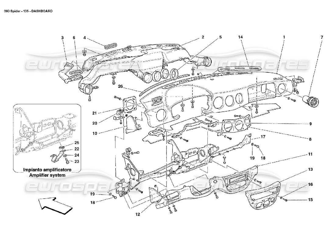 ferrari 360 spider dashboard part diagram