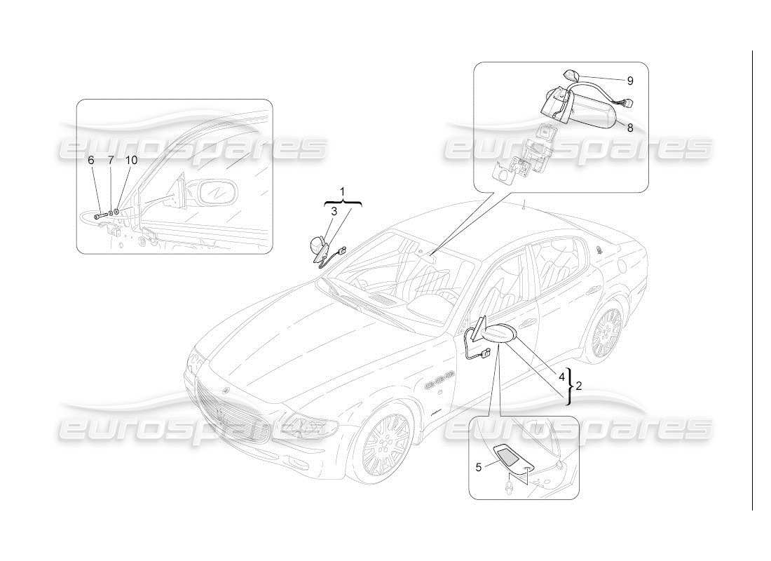 maserati qtp. (2007) 4.2 auto internal and external rear-view mirrors parts diagram