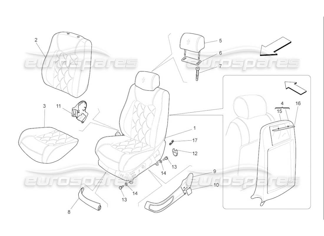 maserati qtp. (2008) 4.2 auto front seats: trim panels parts diagram