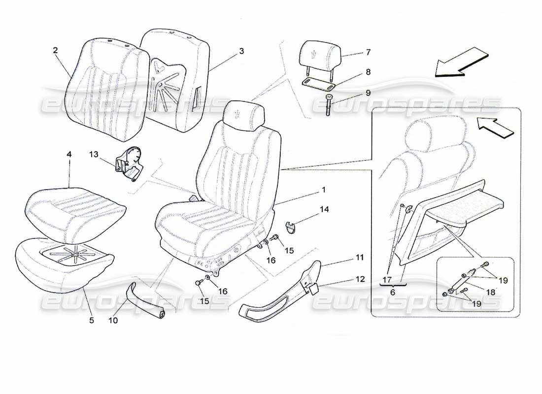 maserati qtp. (2010) 4.7 front seats: trim panels parts diagram