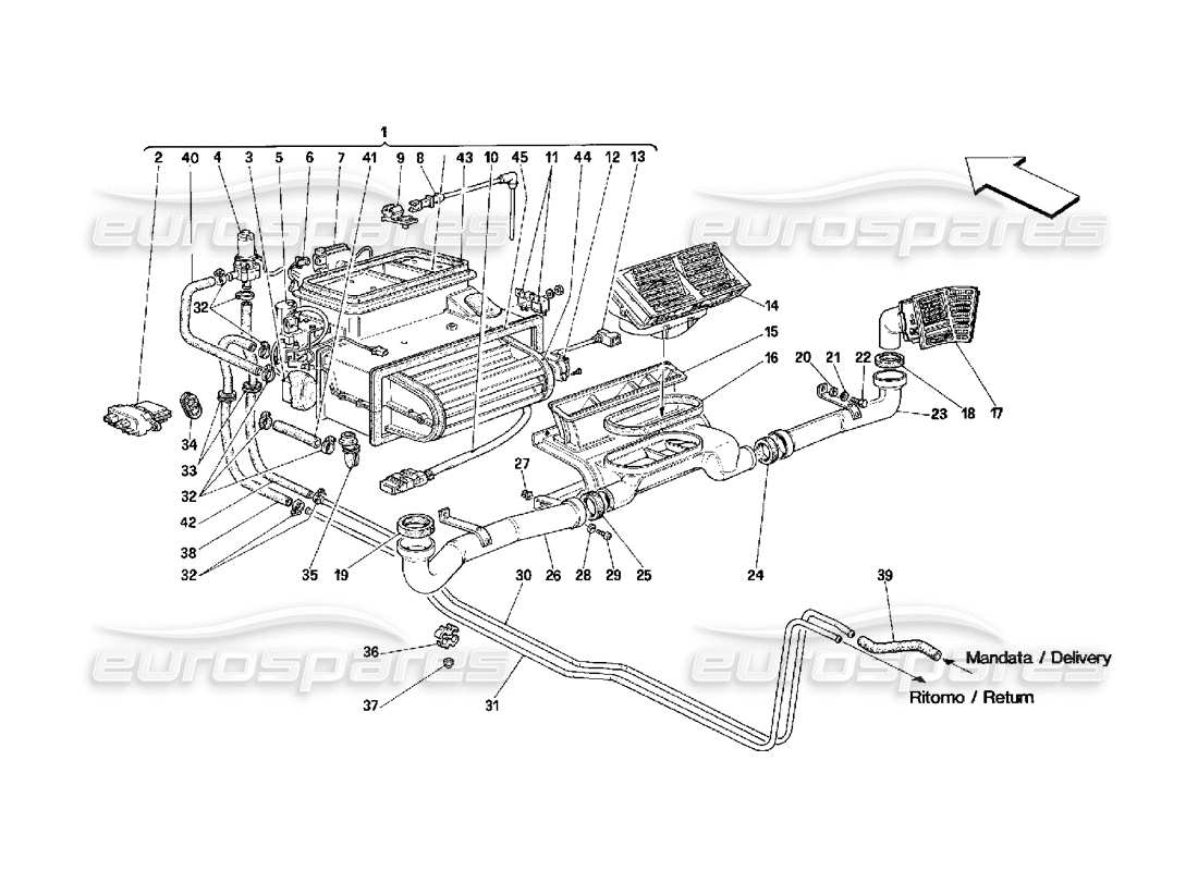 ferrari 348 (2.7 motronic) evaporator unit and passengers compartment aerating parts diagram