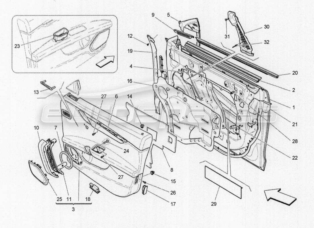 maserati qtp. v8 3.8 530bhp auto 2015 front doors: trim panels parts diagram