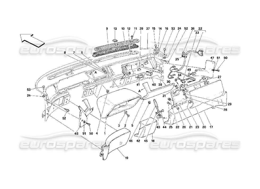 ferrari 348 (2.7 motronic) dashboard - trim and accessories part diagram