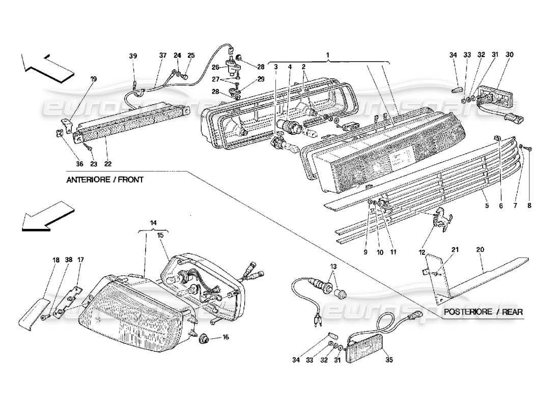 ferrari 348 (2.7 motronic) front and rear lights parts diagram