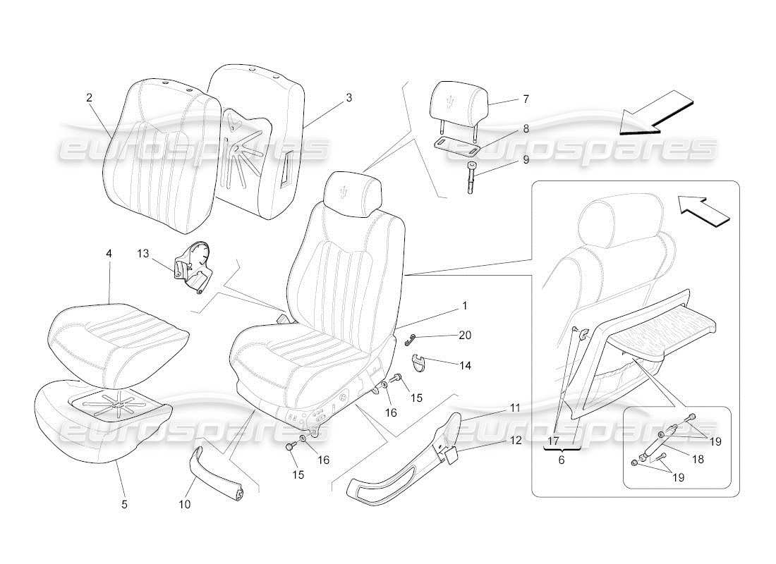 maserati qtp. (2011) 4.2 auto front seats: trim panels parts diagram