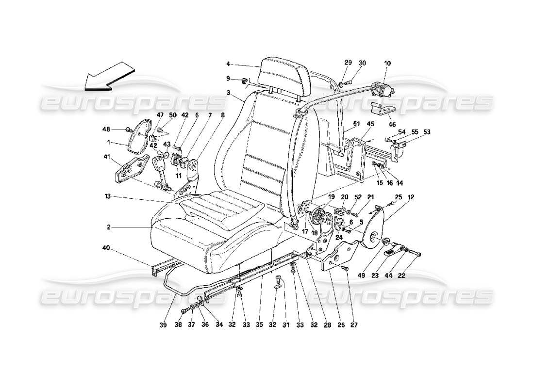 ferrari 348 (2.7 motronic) seats and safety belts part diagram