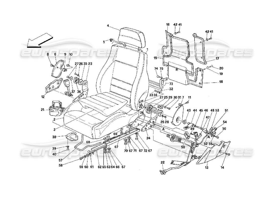 ferrari 348 (2.7 motronic) seats and safety belts part diagram