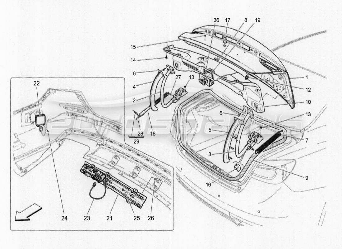 maserati qtp. v8 3.8 530bhp 2014 auto rear lid parts diagram