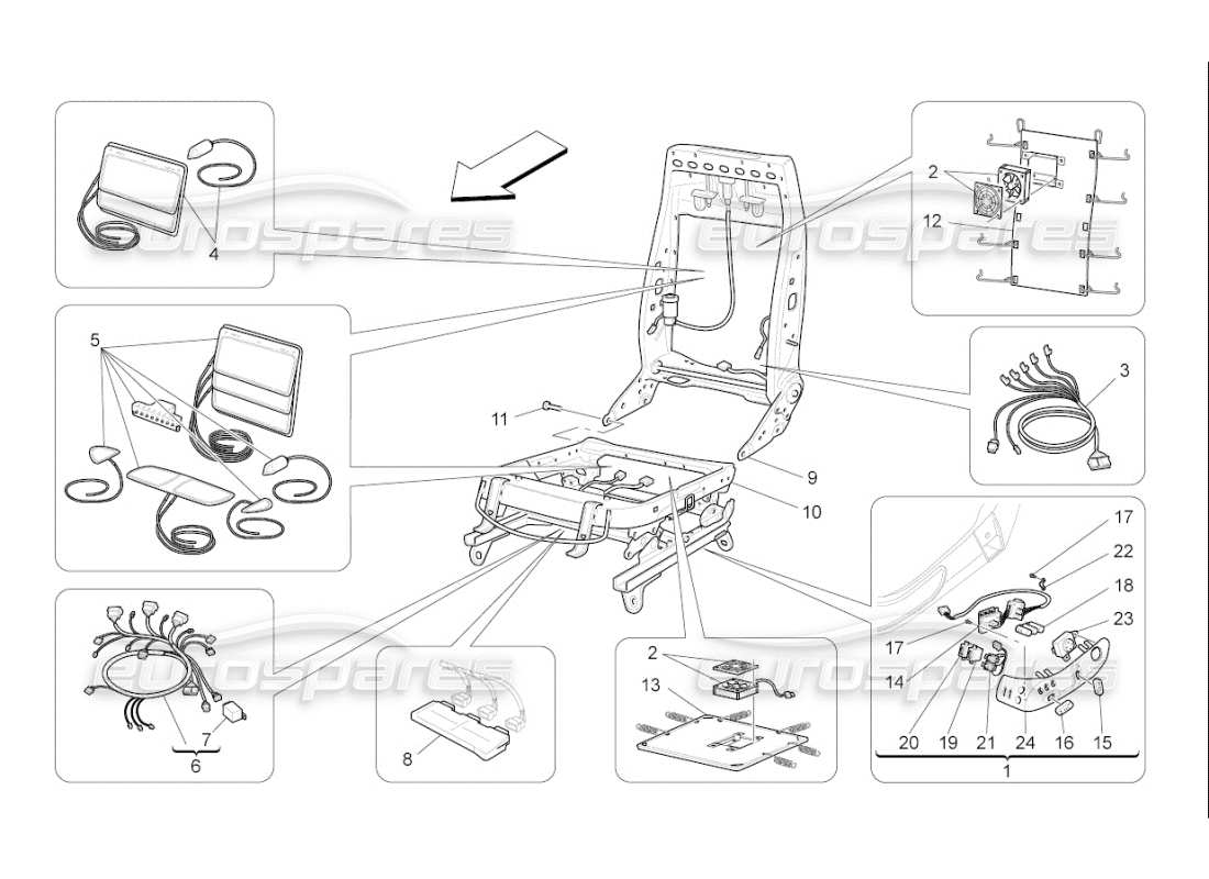 maserati qtp. (2009) 4.7 auto front seats: mechanics and electronics part diagram