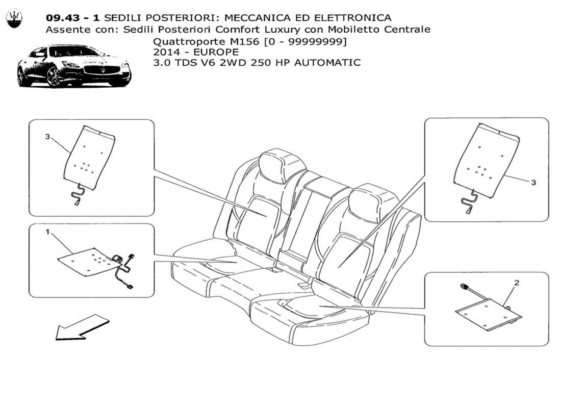 maserati qtp. v6 3.0 tds 250bhp 2014 rear seats: mechanics and electronics part diagram