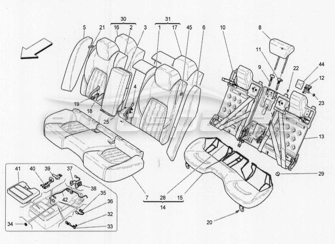 maserati qtp. v8 3.8 530bhp 2014 auto rear seats: trim panels part diagram