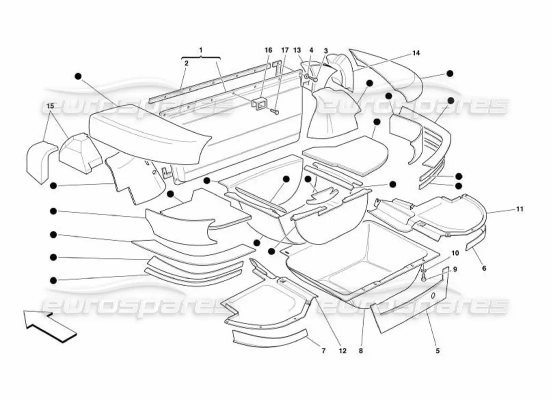 ferrari 550 barchetta boot insulation parts diagram