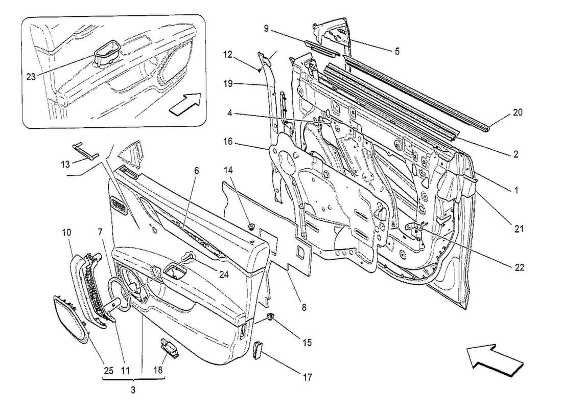 maserati qtp. v8 3.8 530bhp 2014 front doors: trim panels parts diagram