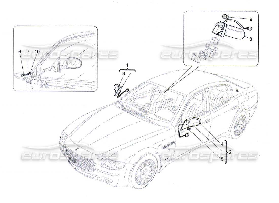 maserati qtp. (2010) 4.7 internal and external rear-view mirrors part diagram