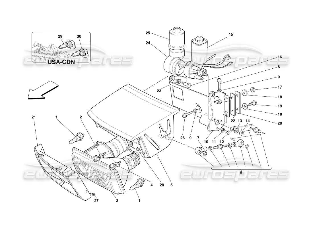 ferrari 355 (5.2 motronic) lights lifting device and headlights part diagram