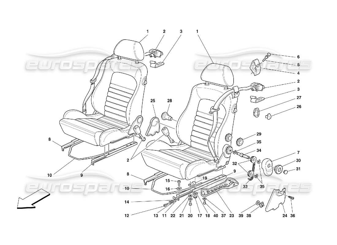 ferrari 355 (5.2 motronic) seat and safety belts part diagram