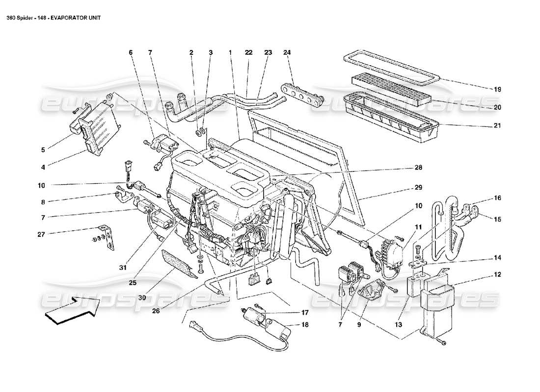 ferrari 360 spider evaporator unit part diagram