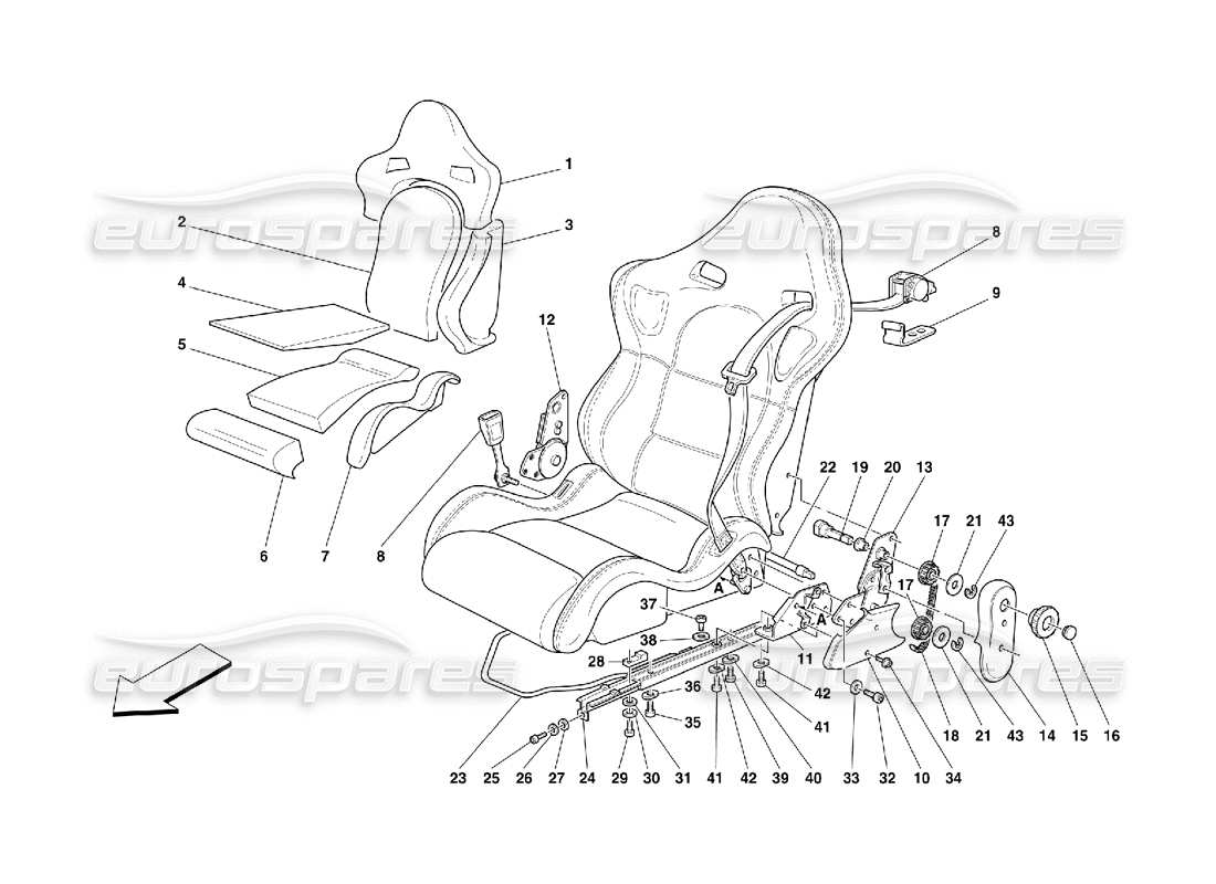ferrari 355 (5.2 motronic) seats and safety belts part diagram