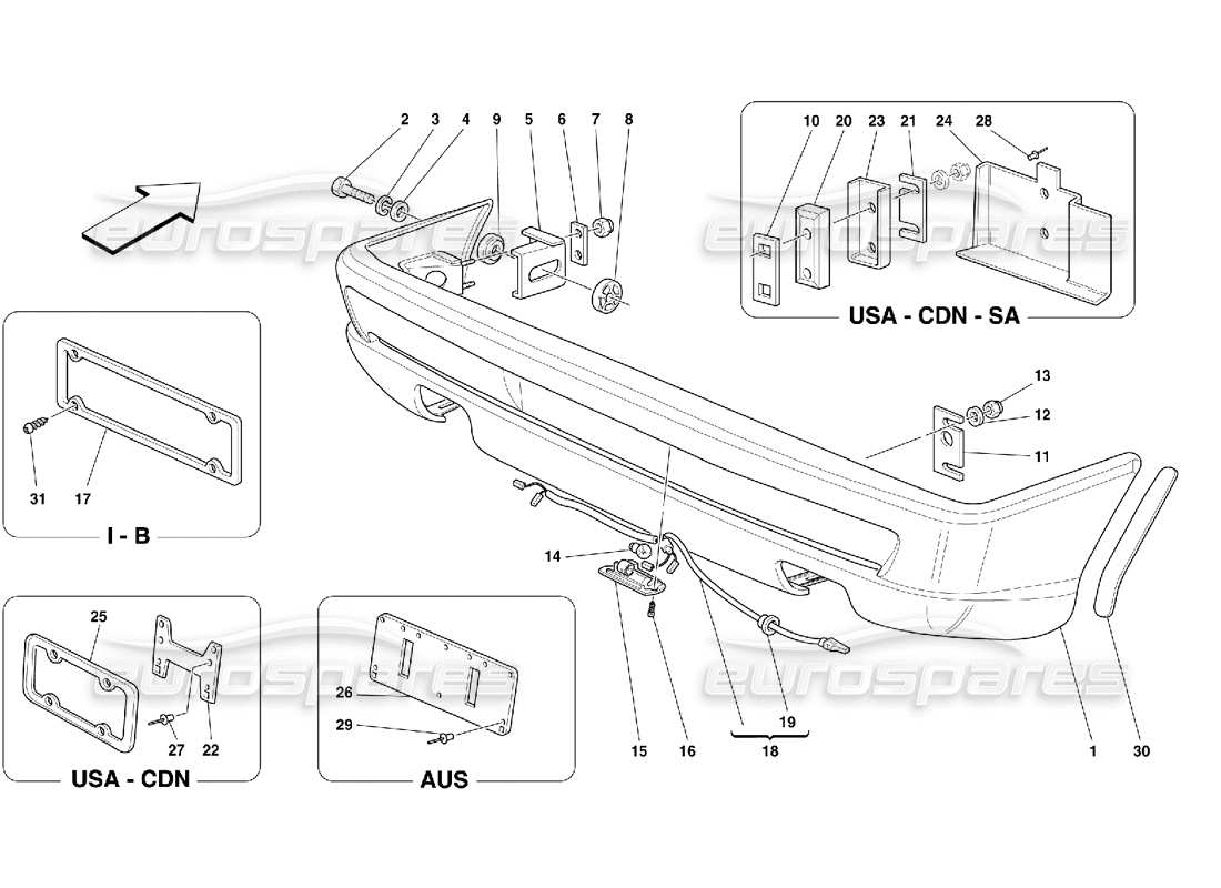 ferrari 355 (5.2 motronic) rear bumper part diagram