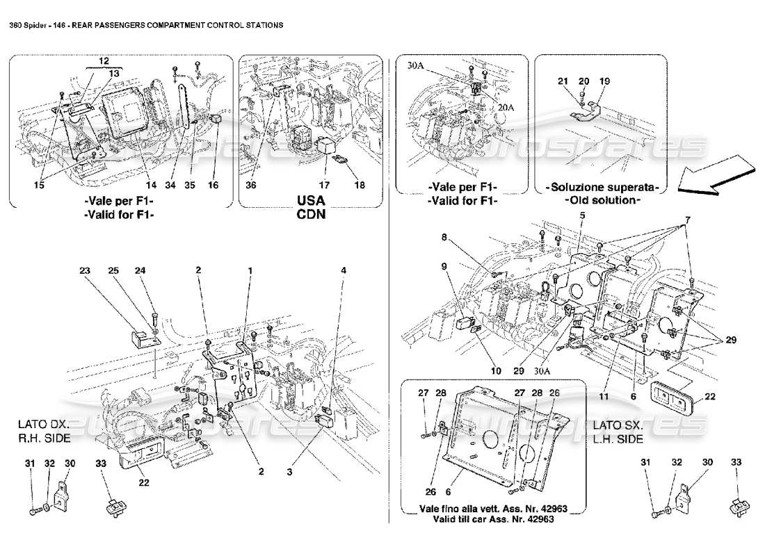 ferrari 360 spider rear passengers compartment control stations part diagram