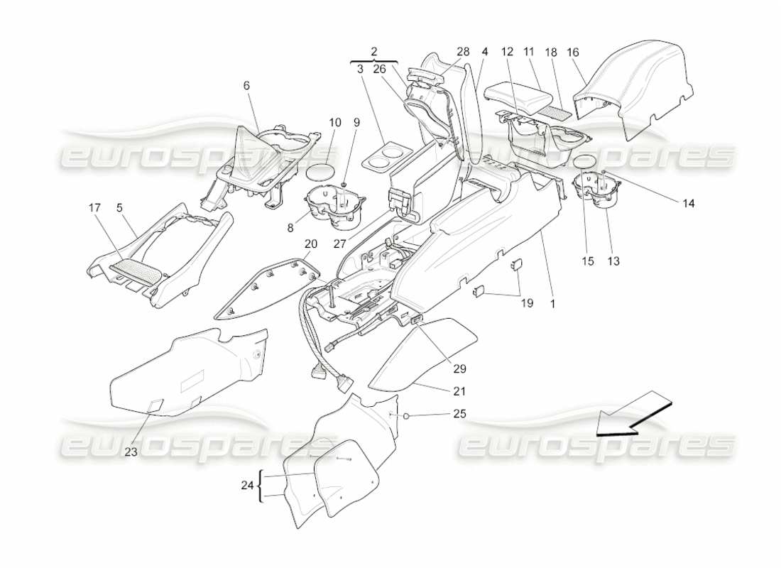 maserati grancabrio (2011) 4.7 accessory console and centre console part diagram