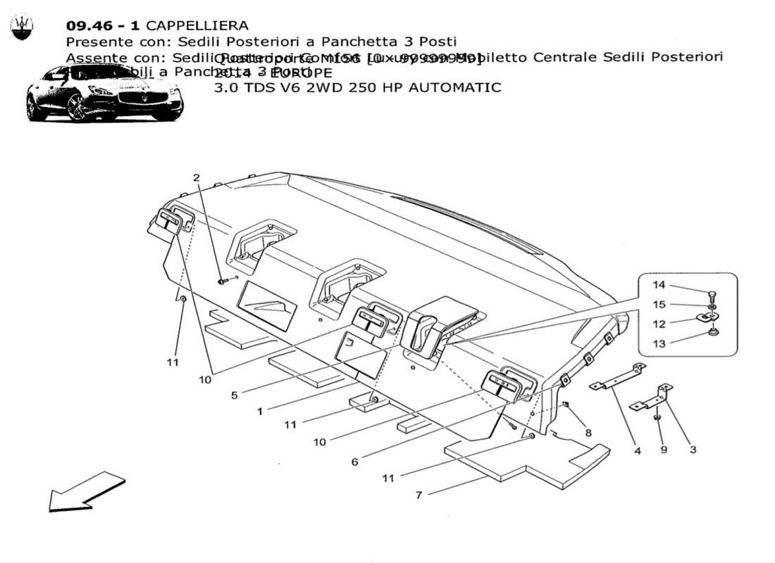 maserati qtp. v6 3.0 tds 250bhp 2014 rear parcel shelf parts diagram