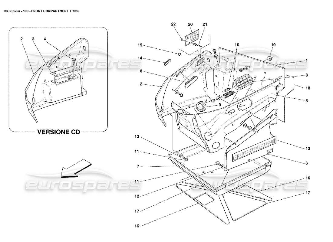 ferrari 360 spider front compartment trims part diagram